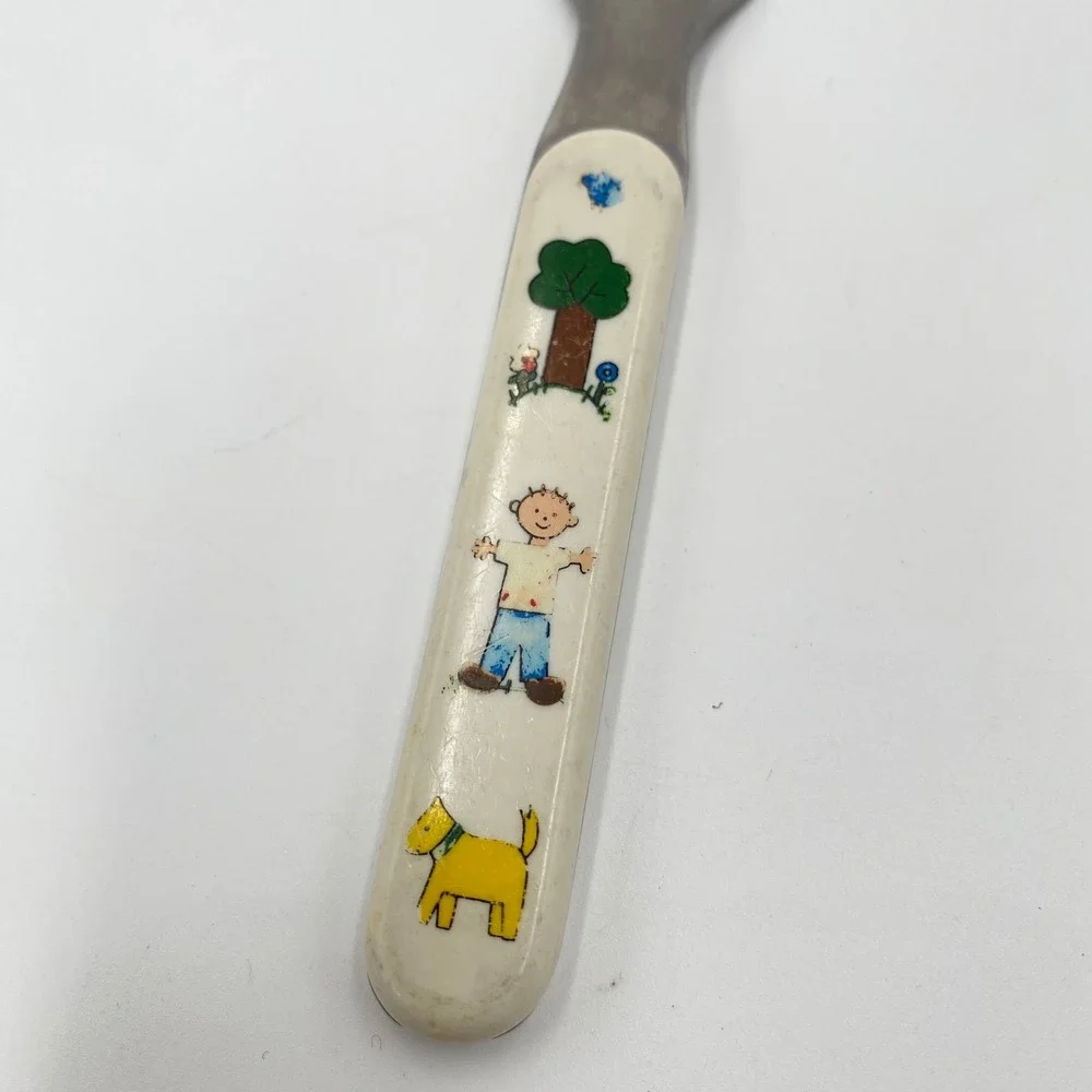 Vintage Kids‎ Stainless Steel Fork Childrens Cartoon Boy Dog Tree Handle Utensil